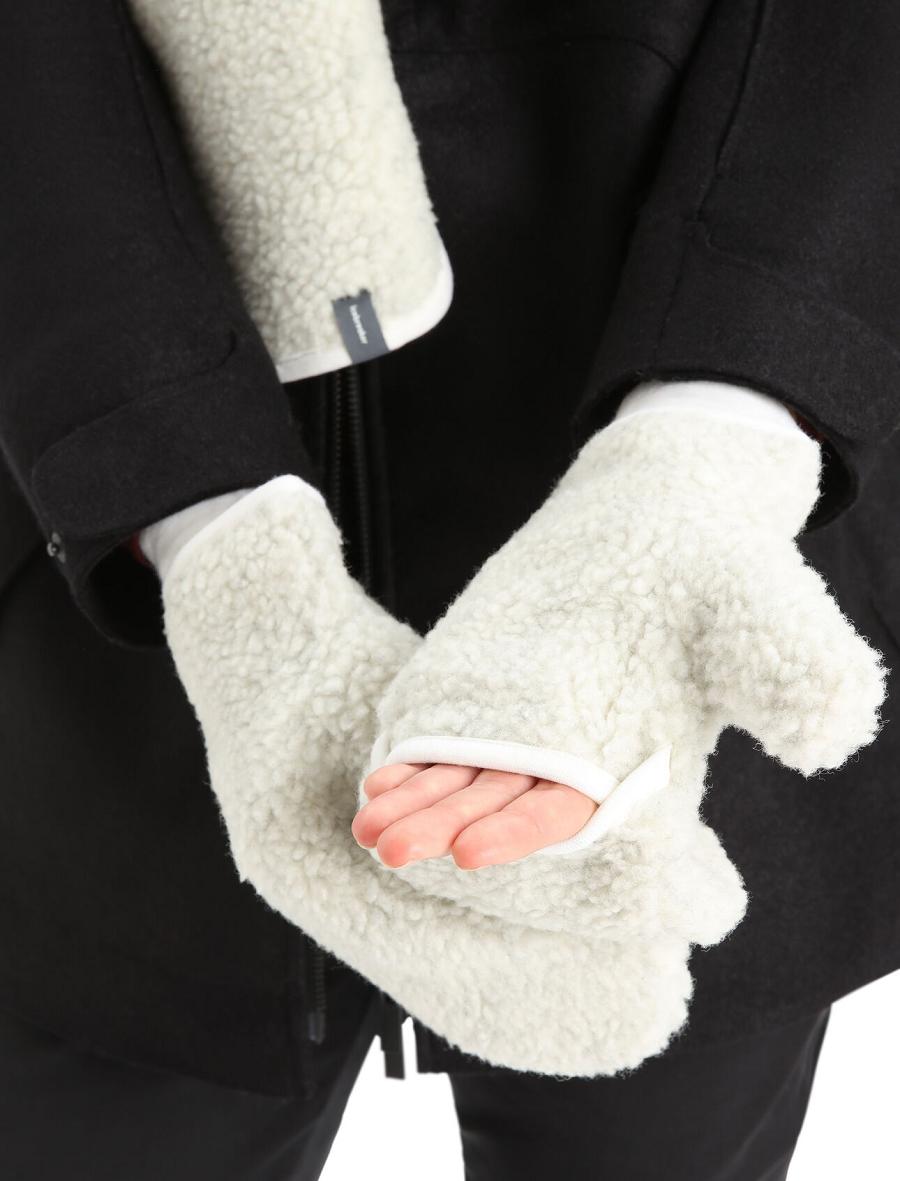 Ecru Heather Icebreaker Unisex RealFleece™ Merino High Pile Mittens Men's Gloves | AU 1054WNBY